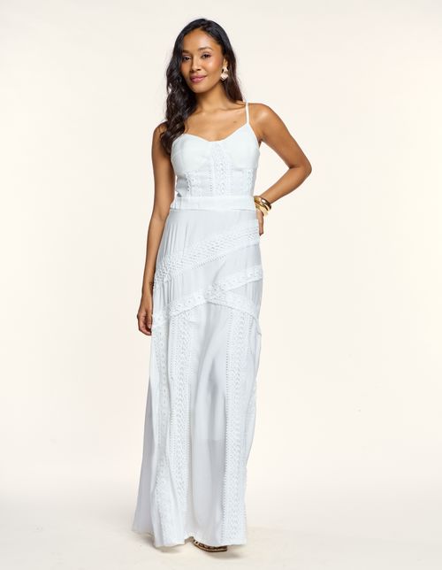 Vestido Longo Alça Fina Com Renda - Branco