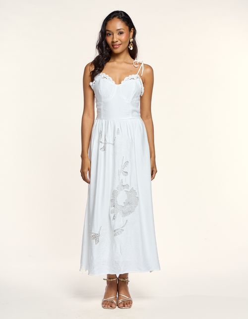 Vestido Midi Flor Bordado - Off White