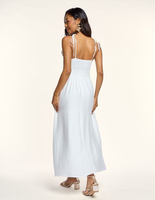Vestido Midi Flor Bordado - Off White