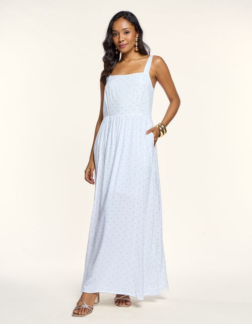 Vestido New Longo Detalhe Lurex - Branco