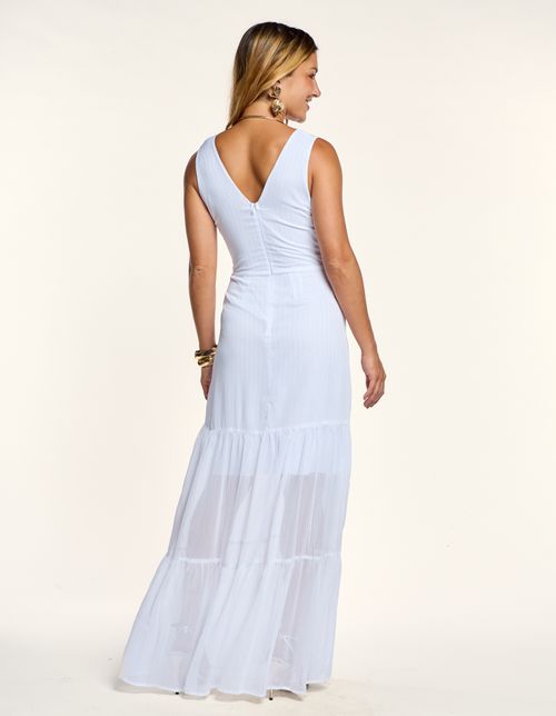 Vestido Longo Fios de Lurex - Branco