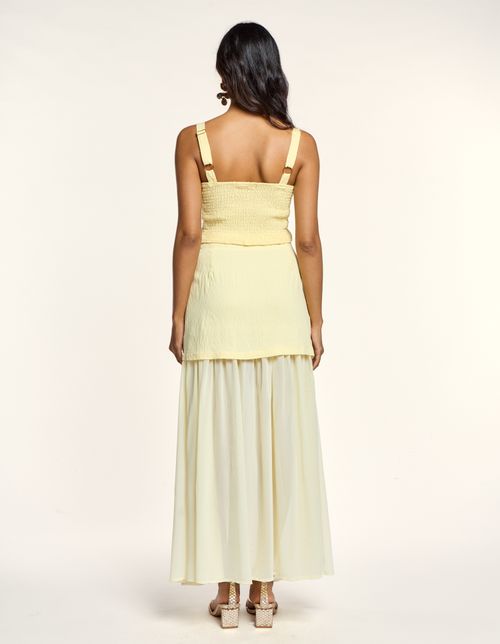 Conjunto Top e Saia Bordado Paetê - Amarelo