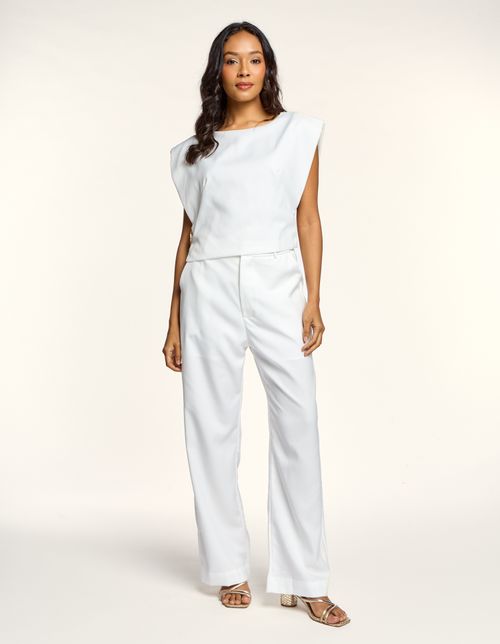Calça Pantalona Com Bolsos - Branco