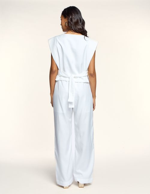 Calça Pantalona Com Bolsos - Branco