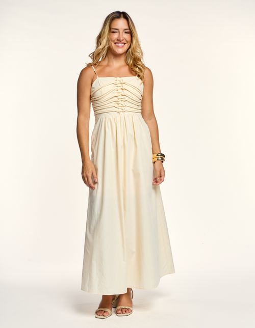 Vestido Longo Busto Trançado - Creme