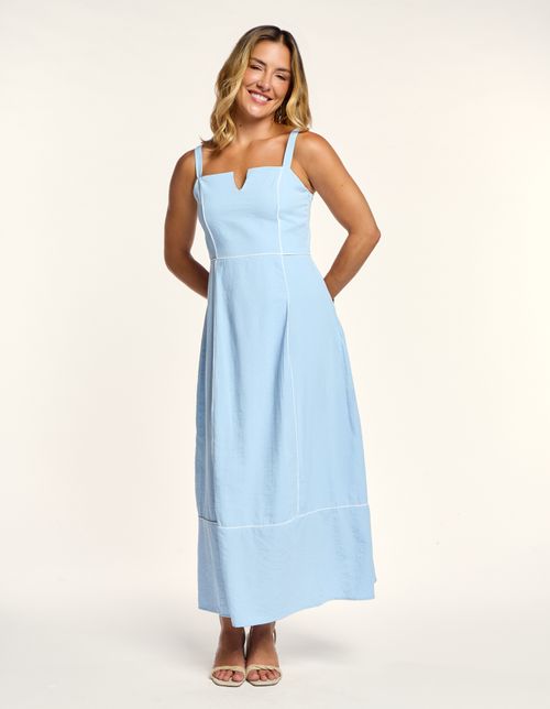 Vestido Midi Detalhe Vivos - Azul Claro