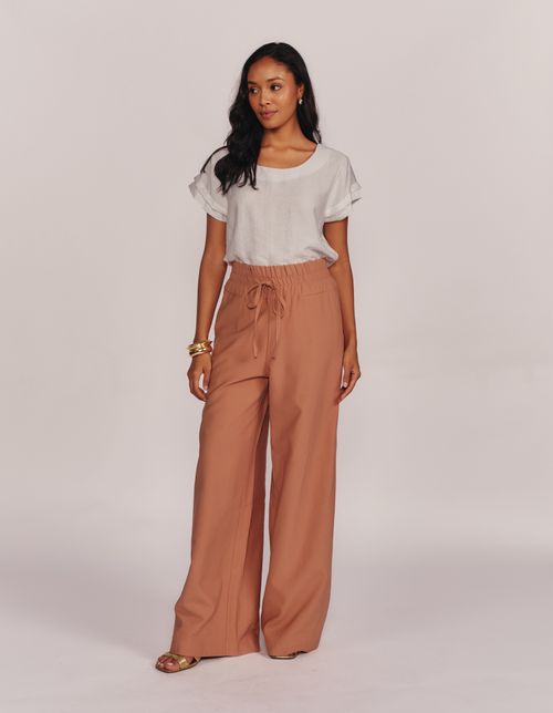 Calça Pantalona Colors Cós Elástico - Capuccino