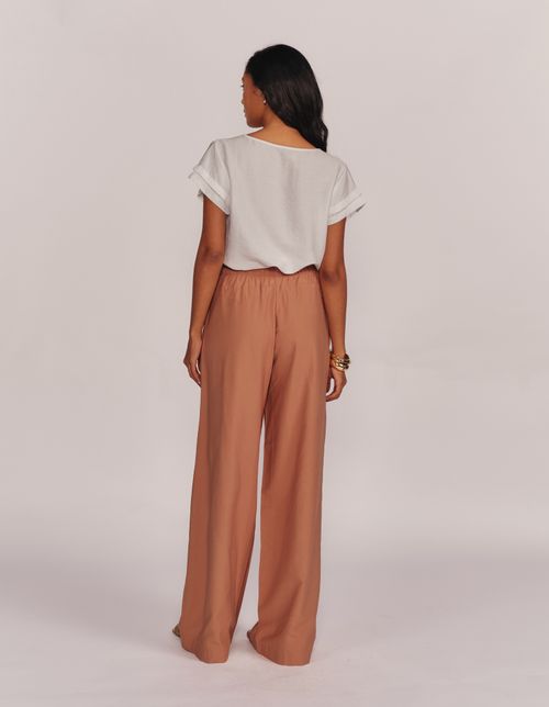 Calça Pantalona Colors Cós Elástico - Capuccino