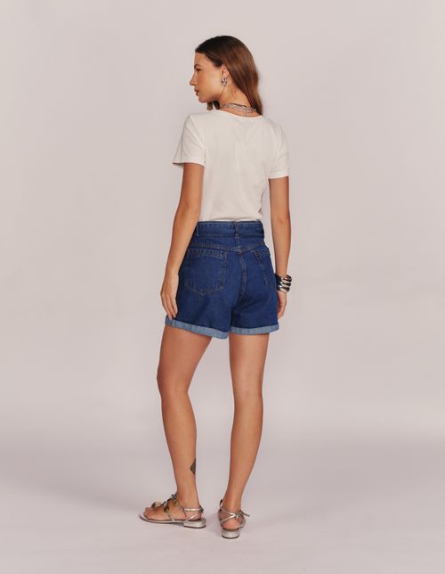 Short Sarja Cinto Encapado - Denim Medio