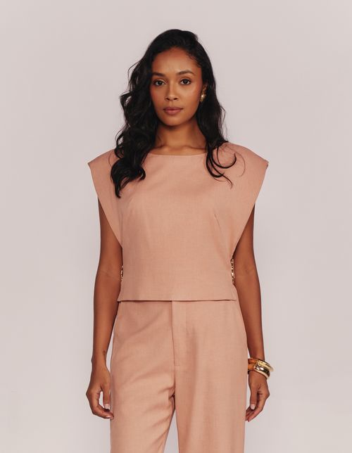 Blusa Detalhe Lateral Fivela Orgânica - Pessego