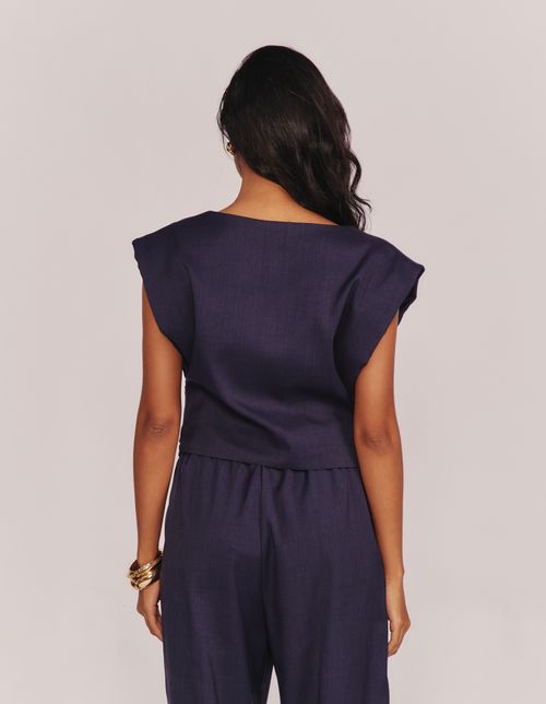 Blusa Detalhe Lateral Fivela Orgânica - Azul Marinho