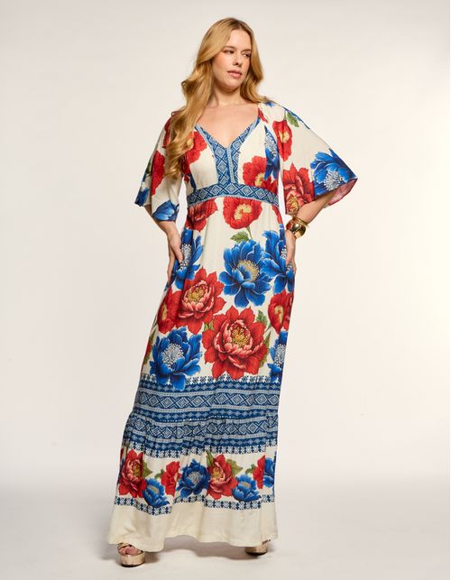 Vestido Longo Estampado Penny - Off White