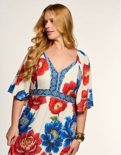 Vestido Longo Estampado Penny - Off White