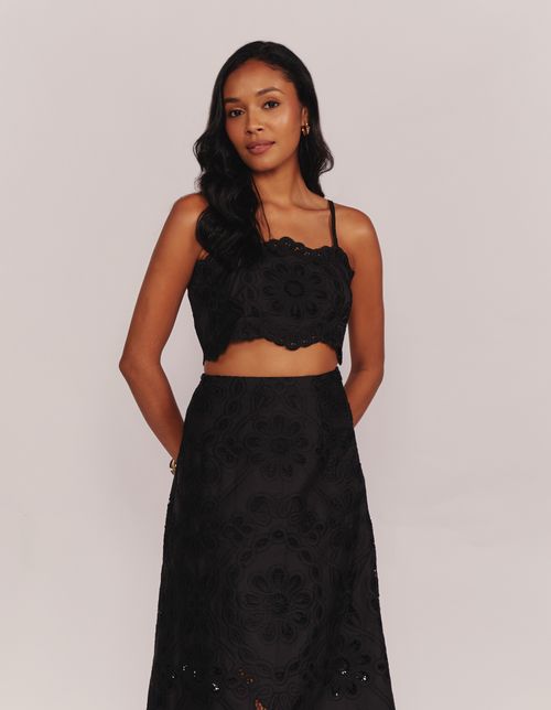 Cropped Laise Flores - Preto