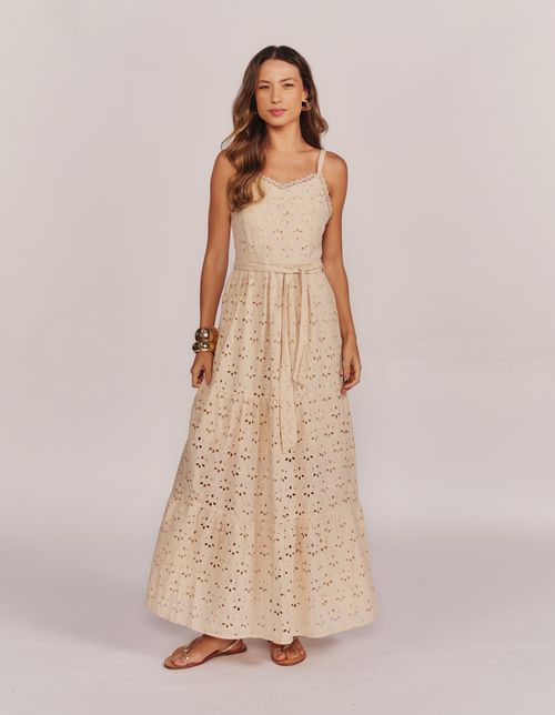 Vestido Longo Laise Detalhe Marias - Areia
