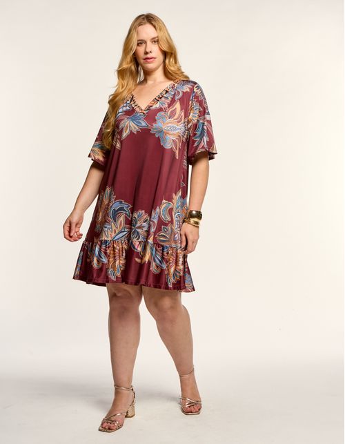 Vestido Curto Estampado Boho Color - Vinho