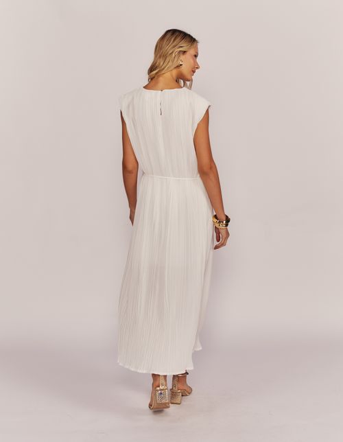Vestido Midi Plissado Amarração - Branco