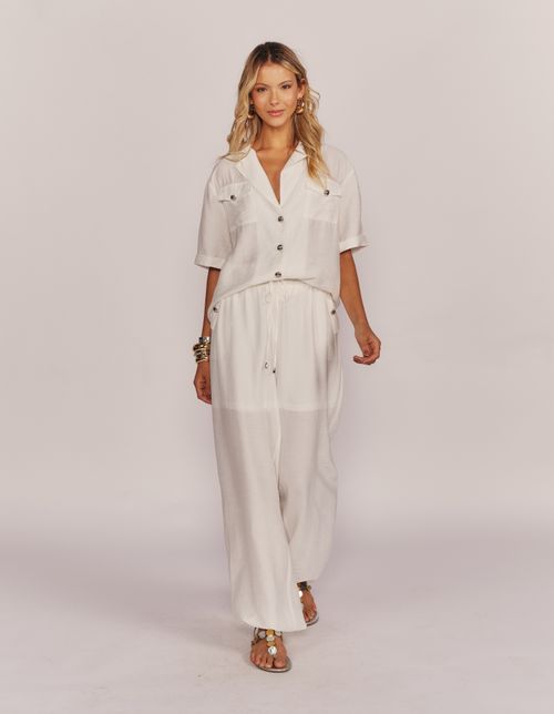 Camisa Manga Curta Com Bolsos - Branco