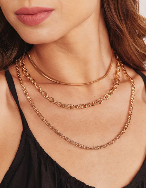 Colar Trio Corrente Snake - Dourado