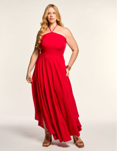 Vestido Midi Cava Americana Amarração - Vermelho