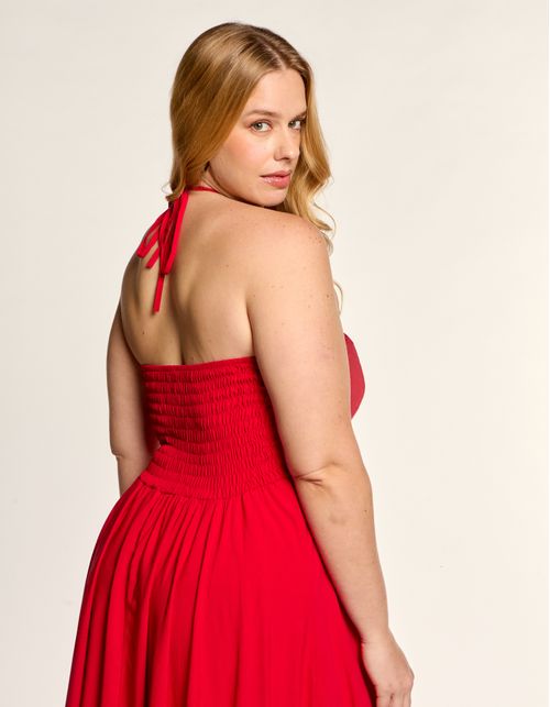 Vestido Midi Cava Americana Amarração - Vermelho