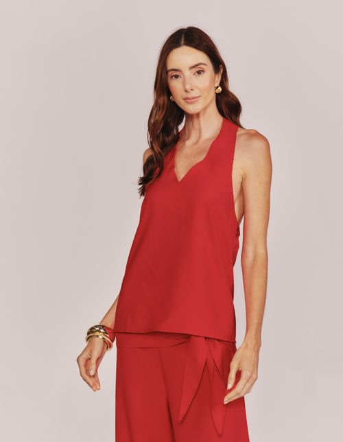 Blusa Frente Única Decote Cruzado - Vermelho
