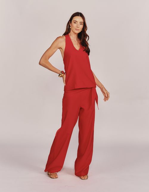 Blusa Frente Única Decote Cruzado - Vermelho