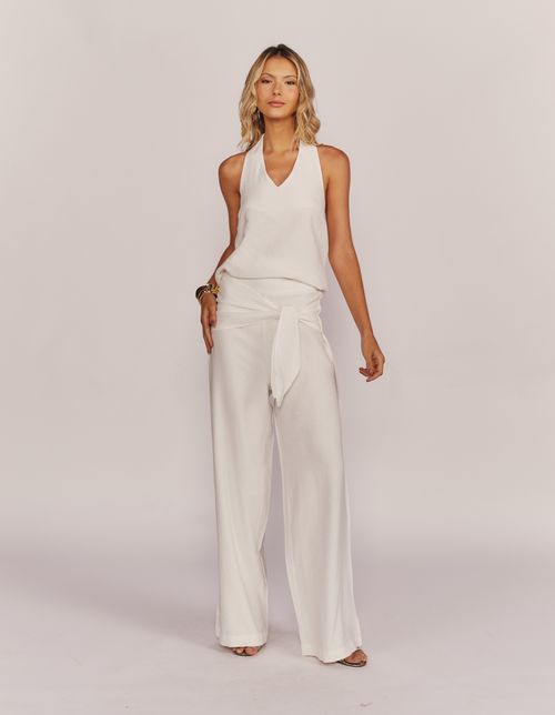 Calça Pantalona Faixa Amarração - Branco