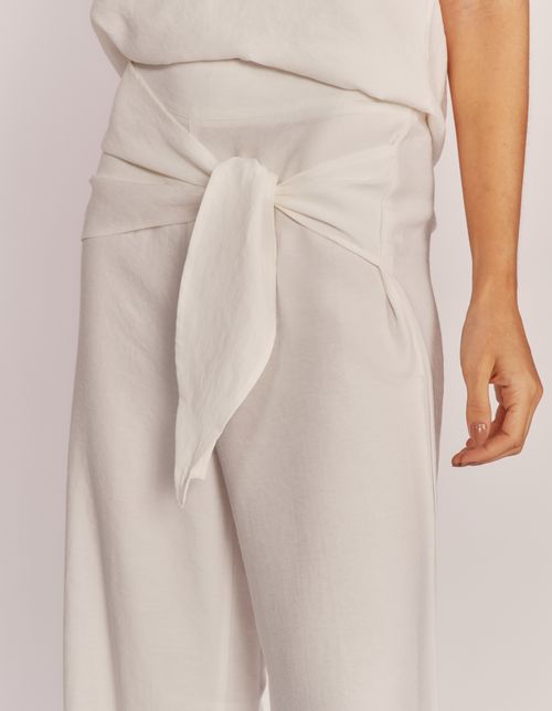Calça Pantalona Faixa Amarração - Branco