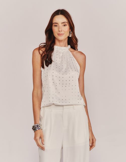 Blusa Alongada Com Brilhos - Branco