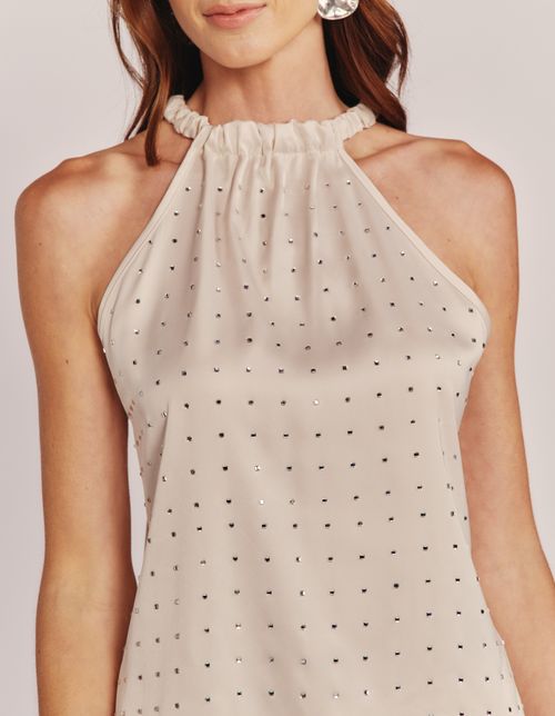 Blusa Alongada Com Brilhos - Bege