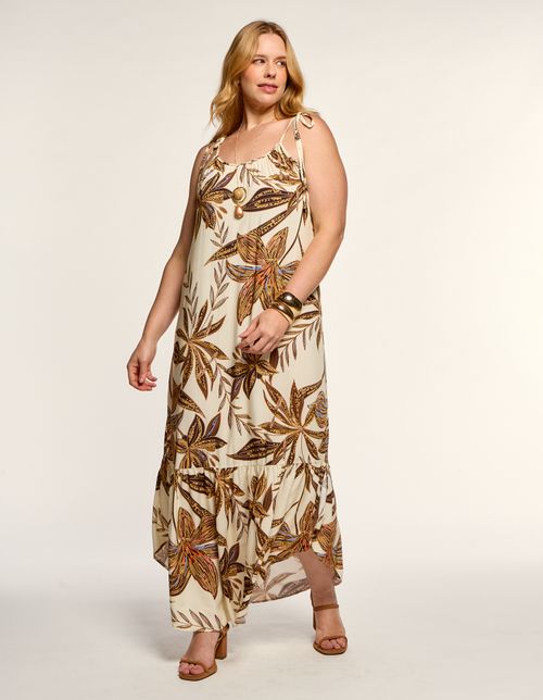 Vestido New Longo Estampado Naila - Areia