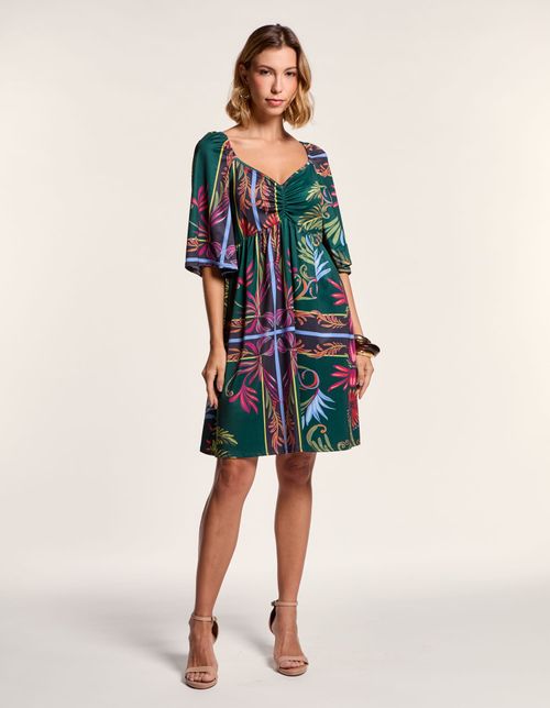 Vestido Curto Coqueiro Rústico - Verde Garrafa