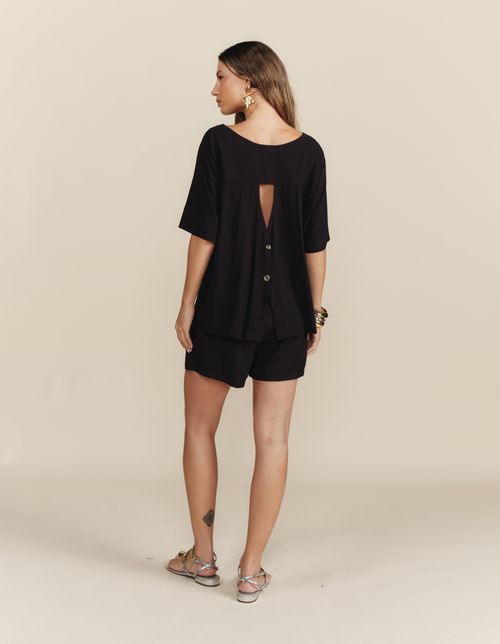 Blusa Ampla Detalhe Botões - Preto