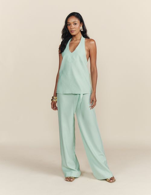 Calça Pantalona Faixa Amarração - Verde