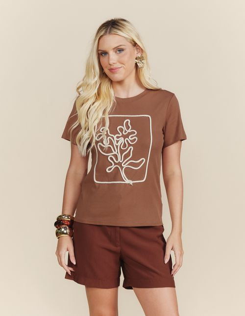 Blusa Bordado Cordone Quadro - Marrom