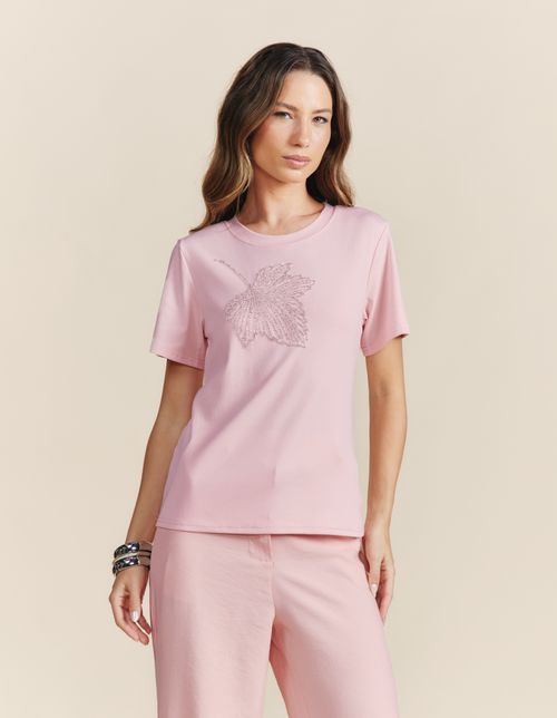Blusa Manga Curta Pedras Folha - Rosa