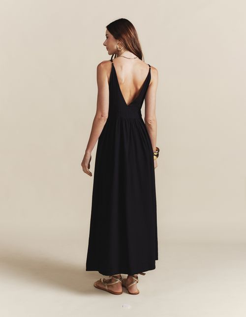 Vestido Longo Detalhe Botões Brilhos - Preto