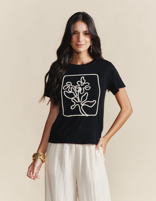 Blusa Bordado Cordone Quadro - Preto