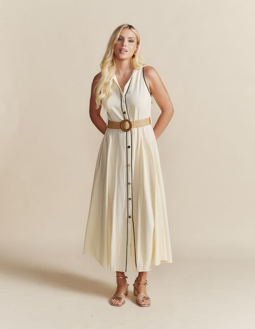 Chemise Vivo Contrastante Com Cinto - Bege