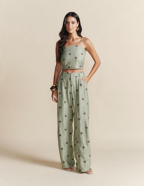 Conjunto Top e Calça Coqueiro Com Cinto - Verde