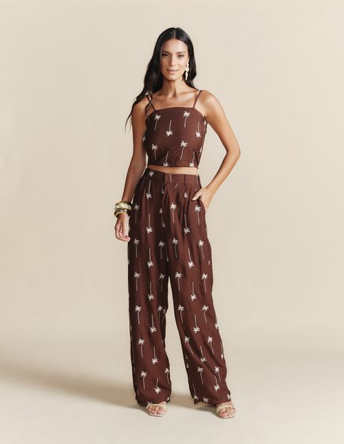 Conjunto Top e Calça Coqueiro Com Cinto - Marrom