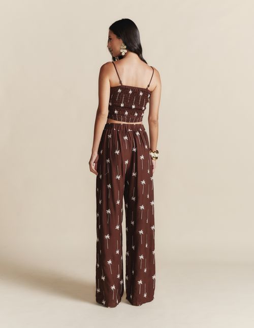 Conjunto Top e Calça Coqueiro Com Cinto - Marrom