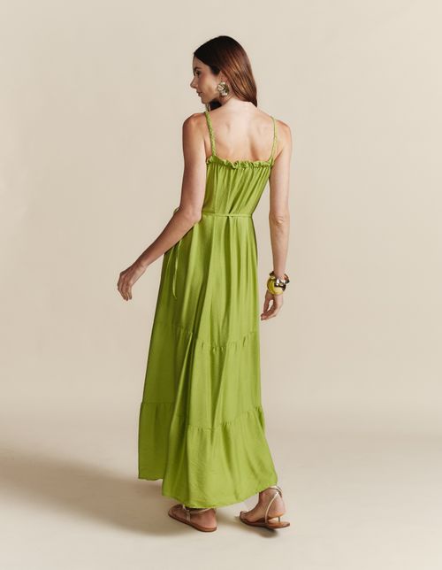 Vestido Midi Decote Reto Alça Trançada - Verde