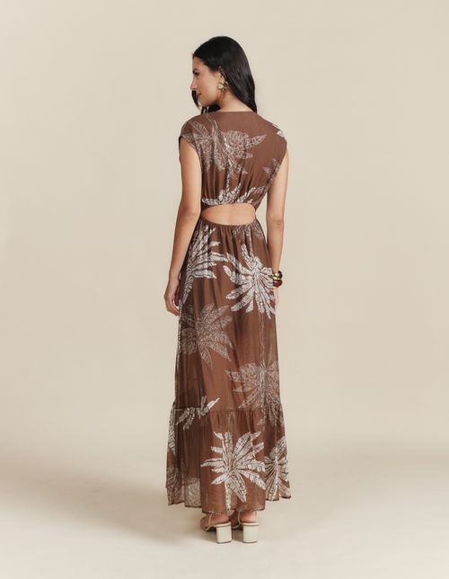 Vestido Longo Estampado Coqueiro - Marrom