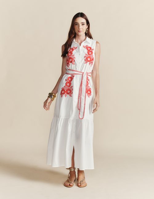 Chemise Botões Bordado Flores - Vermelho