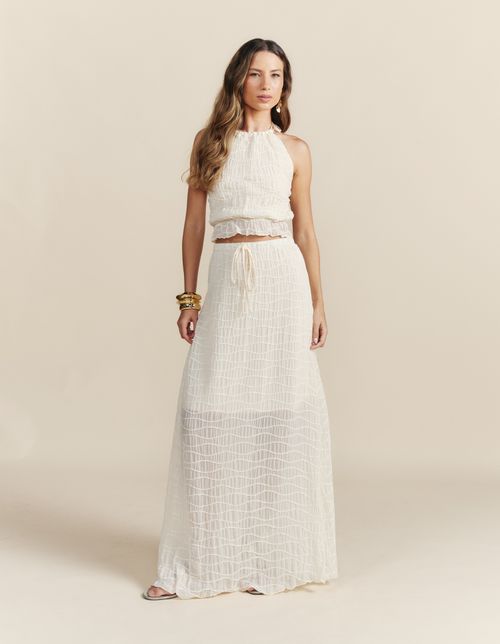 Conjunto Blusa e Saia Textura - Bege