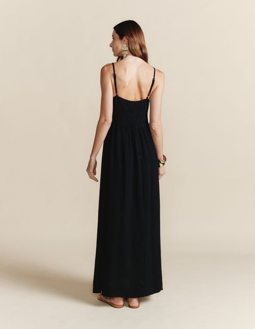 Vestido Longo Alça Fina Detalhe Resina - Preto