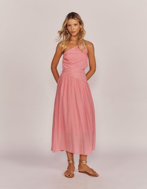 Vestido Midi Ombro Só Assimétrico - Vermelho