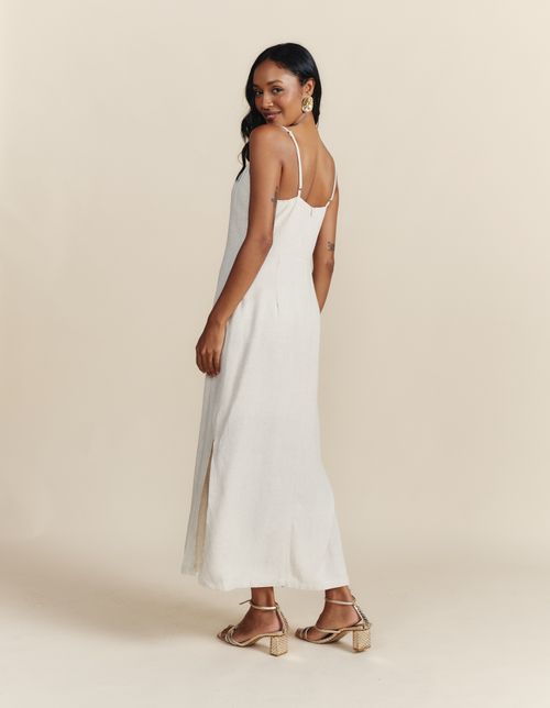 Vestido Midi Alça Fina - Areia